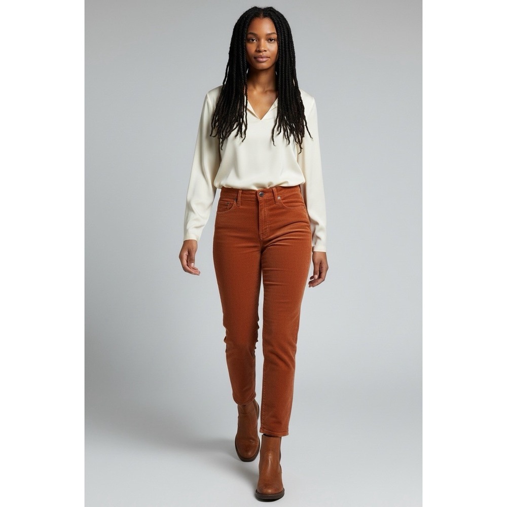 Madewell Corduroy Classic Straight Leg Jean Pants Burnt Orange Sz Petite 25 NWOT